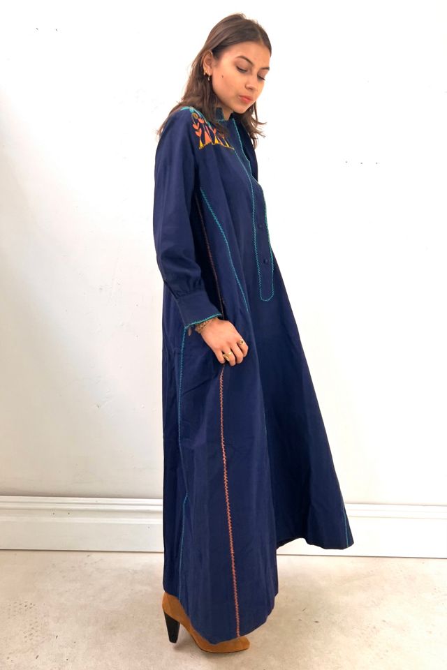 Vintage Hand Embroidered Navy Maxi Dress Selected by Anna Corinna #1