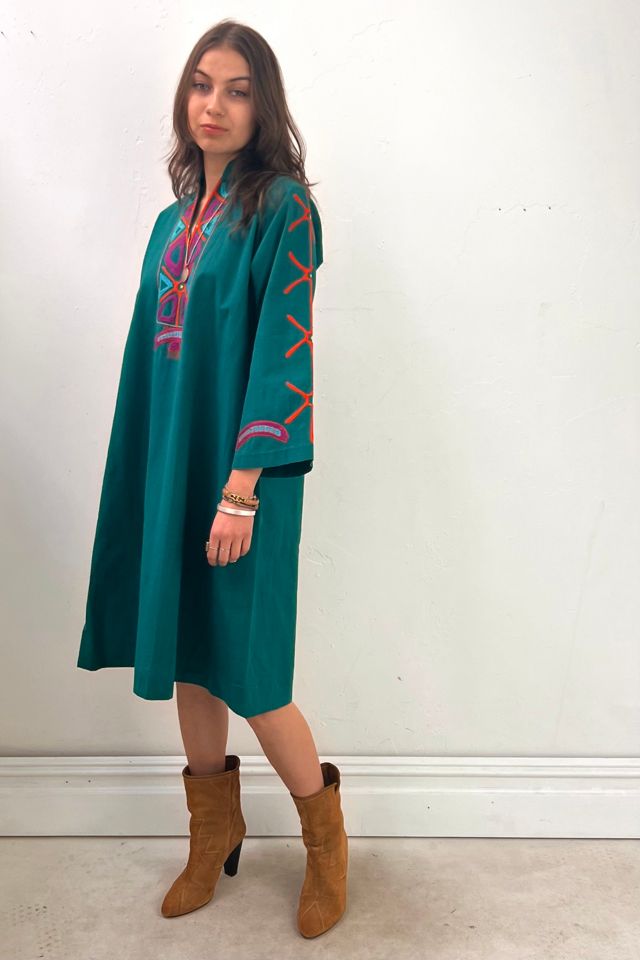 Vintage Hand Embroidered Emerald Josefa Dress Selected by Anna Corinna #1
