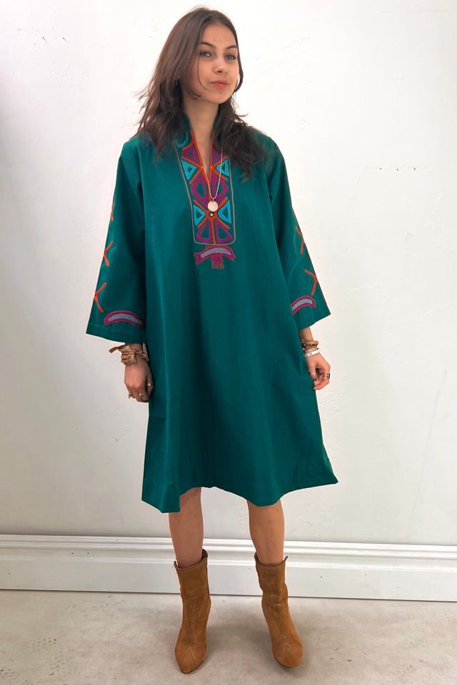 Vintage Hand Embroidered Emerald Josefa Dress Selected by Anna Corinna #3