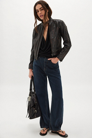 Женская куртка Understated Leather Studded Racer, цвет: Чёрный — фото 3