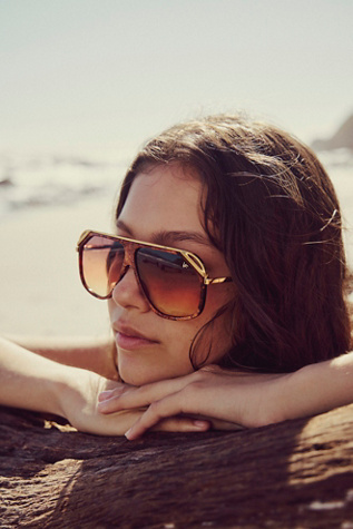 Vintage Frames Eastwood Marbled Wood Acetate Sunglasses at Free People in Brown