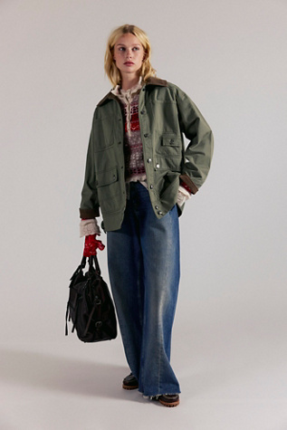 We The Free Sweet Talk Flannel-Lined Barn Coat Jacket at Free People in Green, Size: L