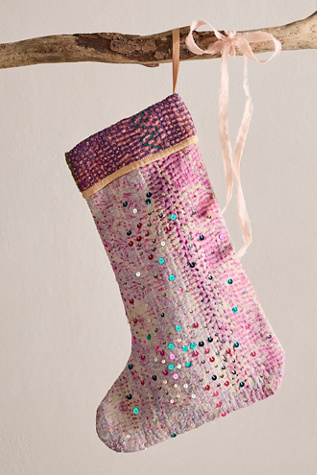 Kantha Confetti Stocking by Skippy Cotton at Free People in Red