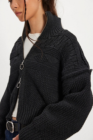 We The Free Lil Lad Wide Turtleneck/Funnel Neck Cardigan at Free People in Black, Size: XS - Wide Turtleneck/Funnel Neck