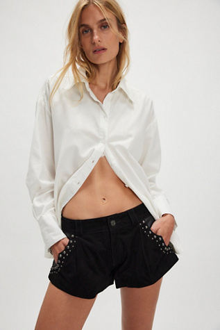 Understated Leather Studded Suede Combo Shorts