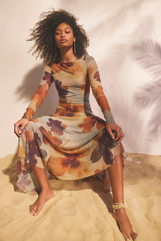 Sunnei Mesh Maxi Dress by Free People in Yellow, Size: S