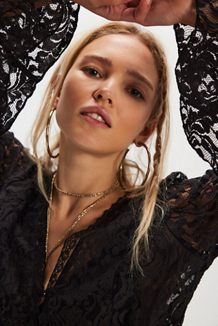 Whispering Love Lace Top at Free People in Black, Size: Large