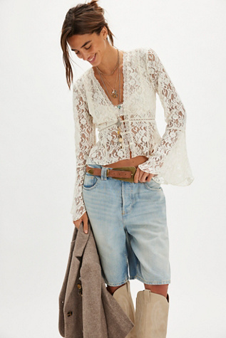 Whispering Love Lace Top at Free People in Tan, Size: L