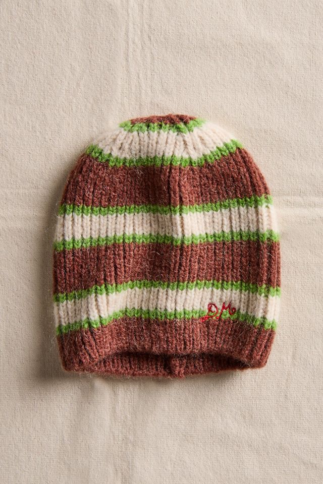 Damson Madder Striped Knit Beanie with Pom Pom - Orange and Tan Damson Madder | Accessories | Nwt Damson Madder Charcoal  main image 2