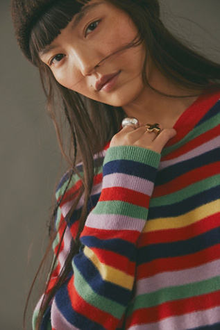 Tomorrow Stripe Cashmere Sweater by Free People in Red, Size: S