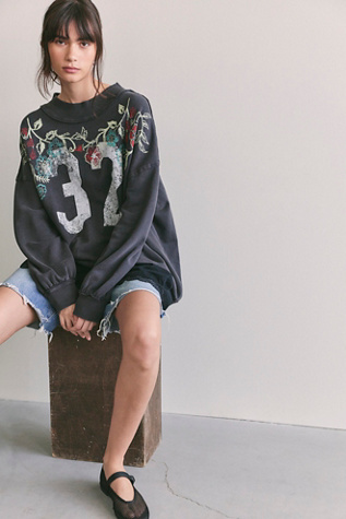 We The Free Palm Spring Turtleneck Graphic Pullover at Free People in Black, Size: XS