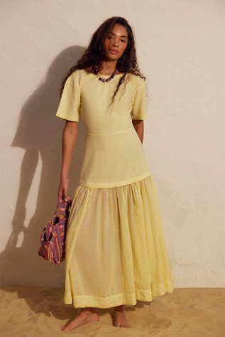 Marcella Boat Neck Midi Dress by free-est at Free People in Yellow, Size: S - Boat Neck