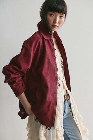 We The Free Sloane Vegan Suede Shacket Jacket at Free People in Red, Size: S