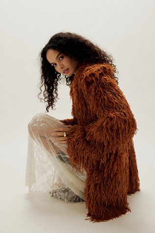 Fluttering Heart Faux Fur Jacket