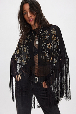 Mirrorball Embellished Cape Top by Free People in Black