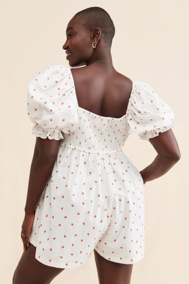 Selkie Strawberry Puff-Sleeve Romper #1