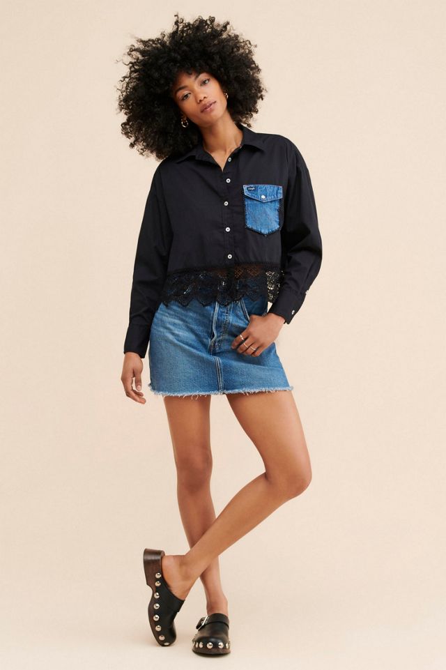 Re_Nuuly x Tricia Fix Cropped Lace Button Down #3