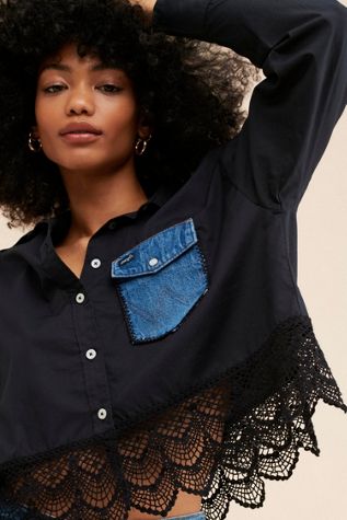 Re_Nuuly x Tricia Fix Cropped Lace Button Down