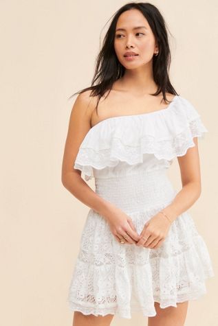 Place Nationale One-Shoulder Ruffled Lace Mini Dress