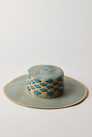 Eleganica Tropical Mar Azul Wide Brim Panama Hat