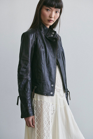 We The Free Circe Leather Jacket at Free People in Black, Size: S