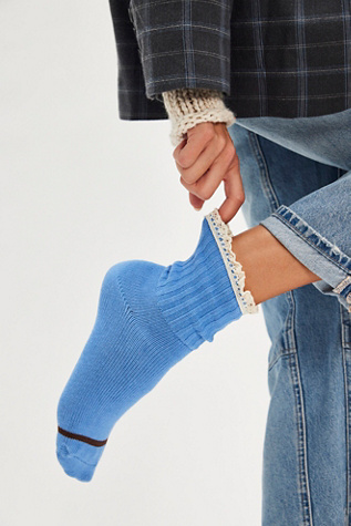 Crochet Trouser Socks by Free People in Blue