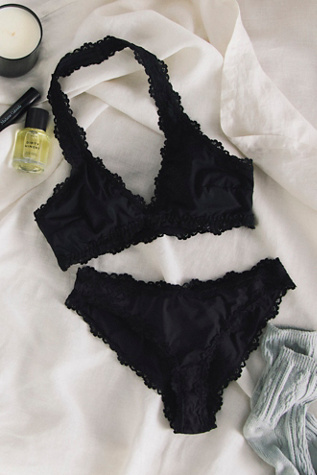 Charlie Lace Microfiber Halter Bralette by Intimately at Free People in Black, Size: XS