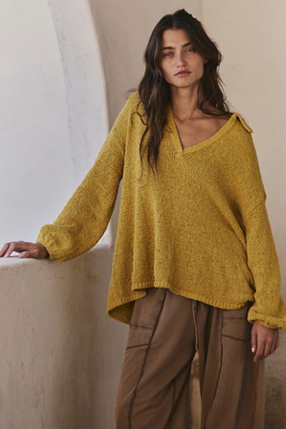 Ren Sweater V-Neck Knit Pullover by free-est at Free People in Yellow, Size: XS