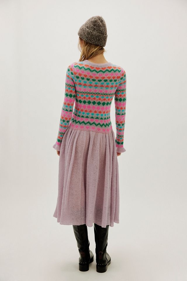 Robe mi-longue en laine tricot Fair Isle givrée #1