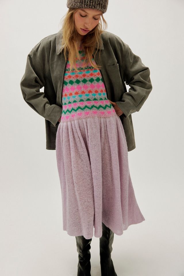 Robe mi-longue en laine tricot Fair Isle givrée #3