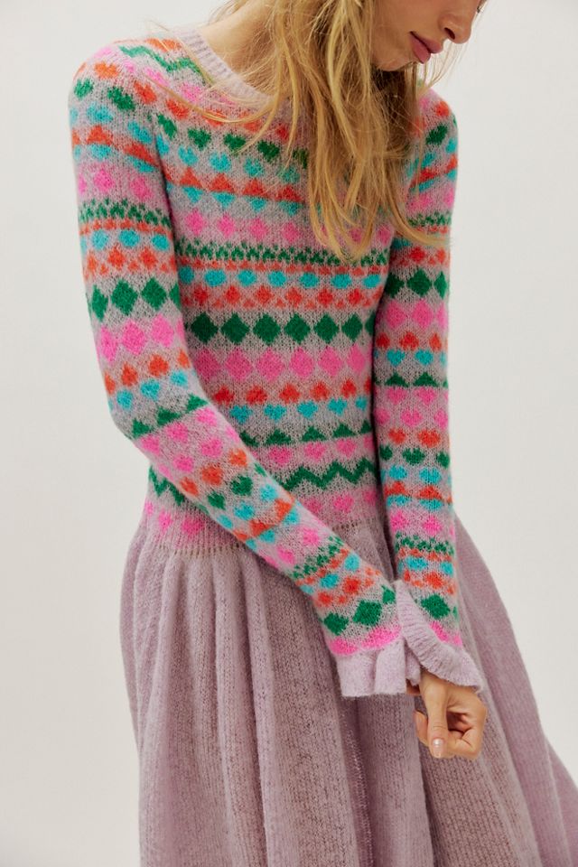 Robe mi-longue en laine tricot Fair Isle givrée #2