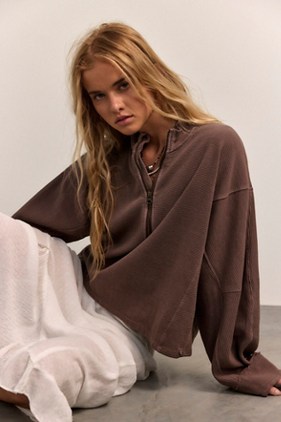 We The Free Celeste Quarter Zip Top at Free People in Brown, Size: XL
