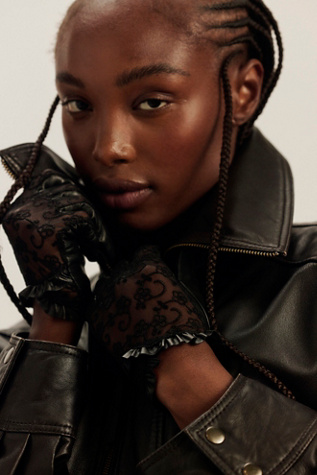 Gigi Lace Ruffle Gloves by Free People in Black