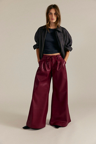 Julien Wide Leg Vegan Leather Pants by Free People in Red, Size: XS