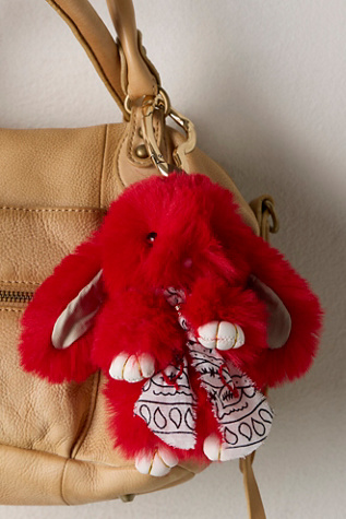 Fluffy Rabbit Bag Charm by Free People in Red