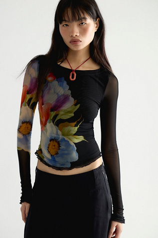 Lilly Printed Long Sleeve Top at Free People in Black Combo, Size: XS