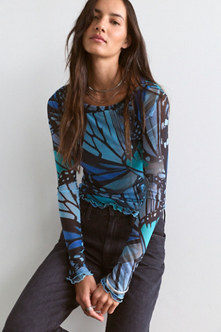 Lilly Printed Long Sleeve Top at Free People in Teal Combo, Size: XS