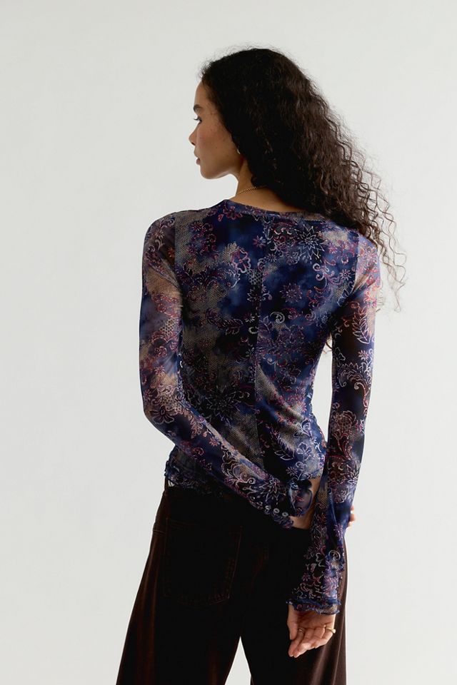 Lilly Printed Boat Neck Long Sleeve Top #1
