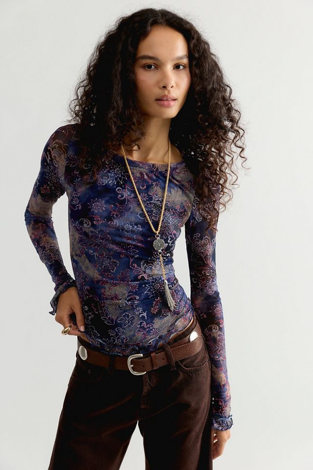 Lilly Printed Boat Neck Long Sleeve Top #3