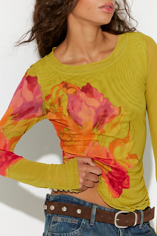 Lilly Printed Long Sleeve Top at Free People in Citron Combo, Size: XS