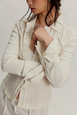 We The Free Happy Valley Button Down Shirt at Free People in Lucent White, Size: Medium