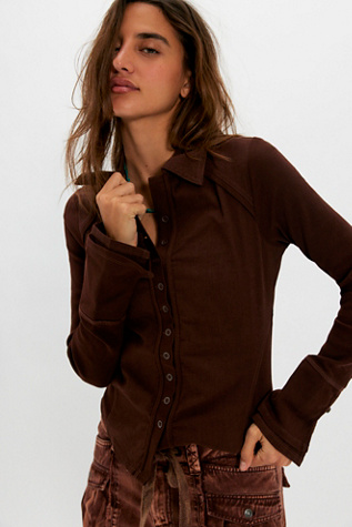 We The Free Happy Valley Button Down Shirt at Free People in Chocolate Lab, Size: Small