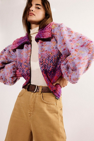 Sugar And Sweets Knit Bomber by Free People in Purple, Size: L