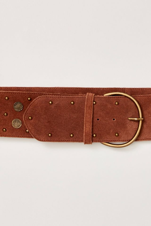 Free People Honeydew Hip Belt - Wide Studded Brown Suede Gold Buckle S / M NWOT Free People Bohemian Brown Leather Suede Studded Honeydew  main image 2