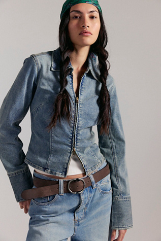 We The Free Sammy Denim Zip-Up Top at Free People in Blue, Size: S