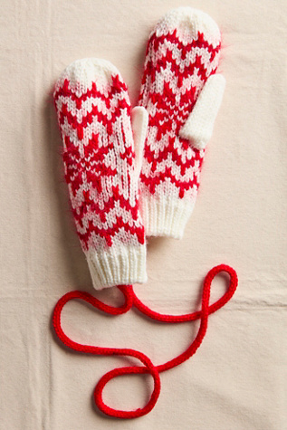 Home For The Holidays Mittens by Free People in Red