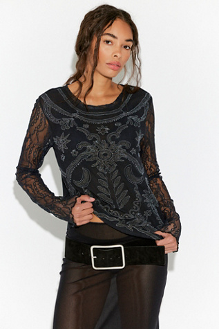 Celestial Circus Long Sleeve Top by Free People in Black, Size: XS