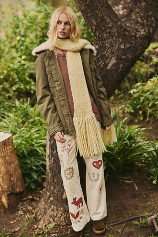 We The Free Tennessee Low-Rise Embroidered Corduroy Jeans at Free People in White, Size: 32