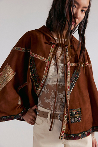 Nigel Preston Suede Embroidered Cape Top by Free People in Brown
