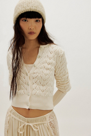 Pretty In Pointelle Cardi at Free People in Ivory, Size: Large